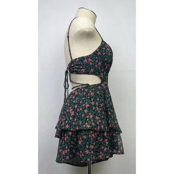Floral Romper Shorts Womens Size XS Mahina Hawaii Floral Print Chiffon Backless - Picture 5 of 12